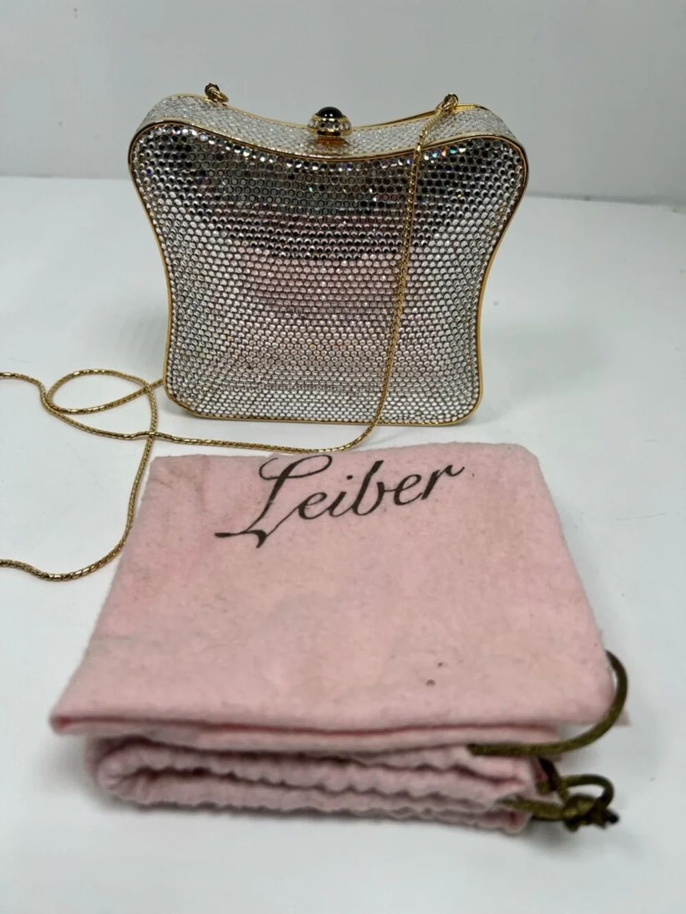 Judith Leiber Crystal Evening Clutch Minaudière Gold Chain Shoulder Bag